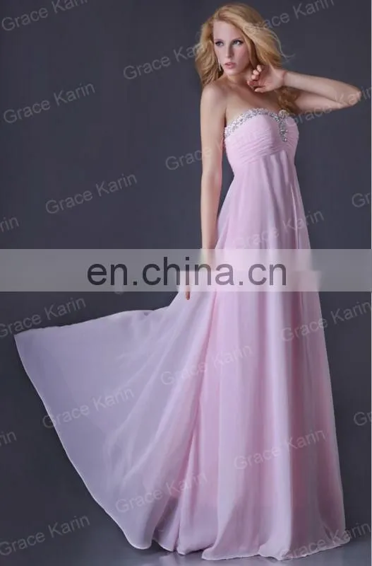 Grace Karin Strapless Sweetheart Chiffon Long Pink Prom Dresses 2015 CL3523