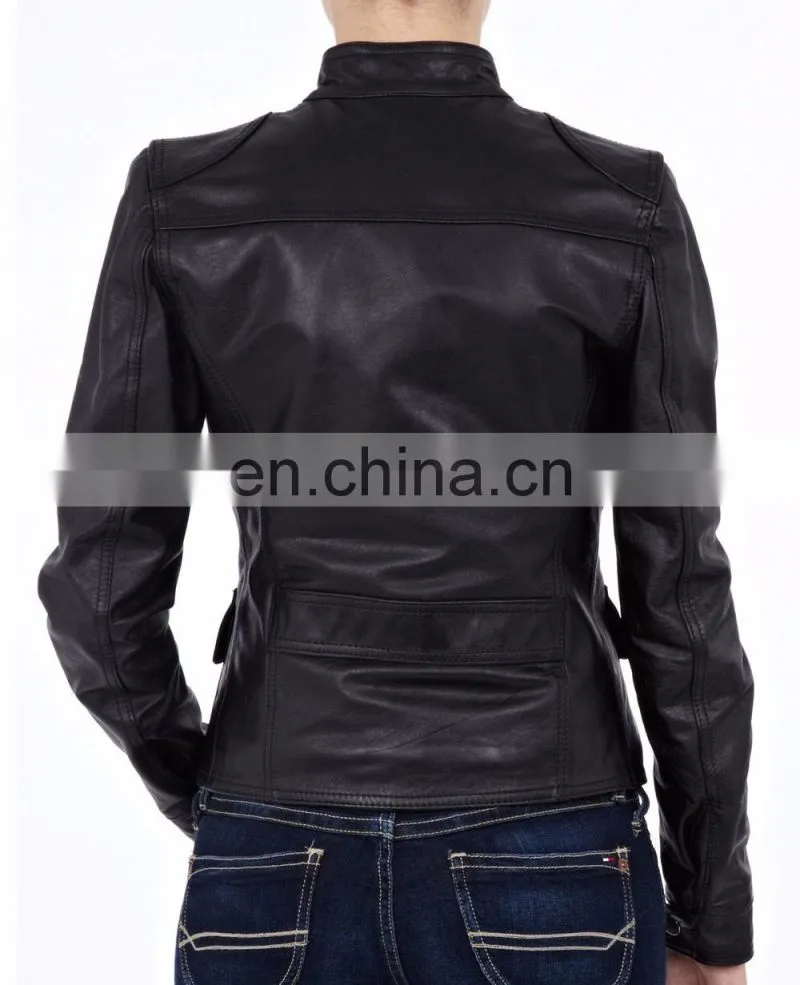 Woman faux leather moto zip jacket