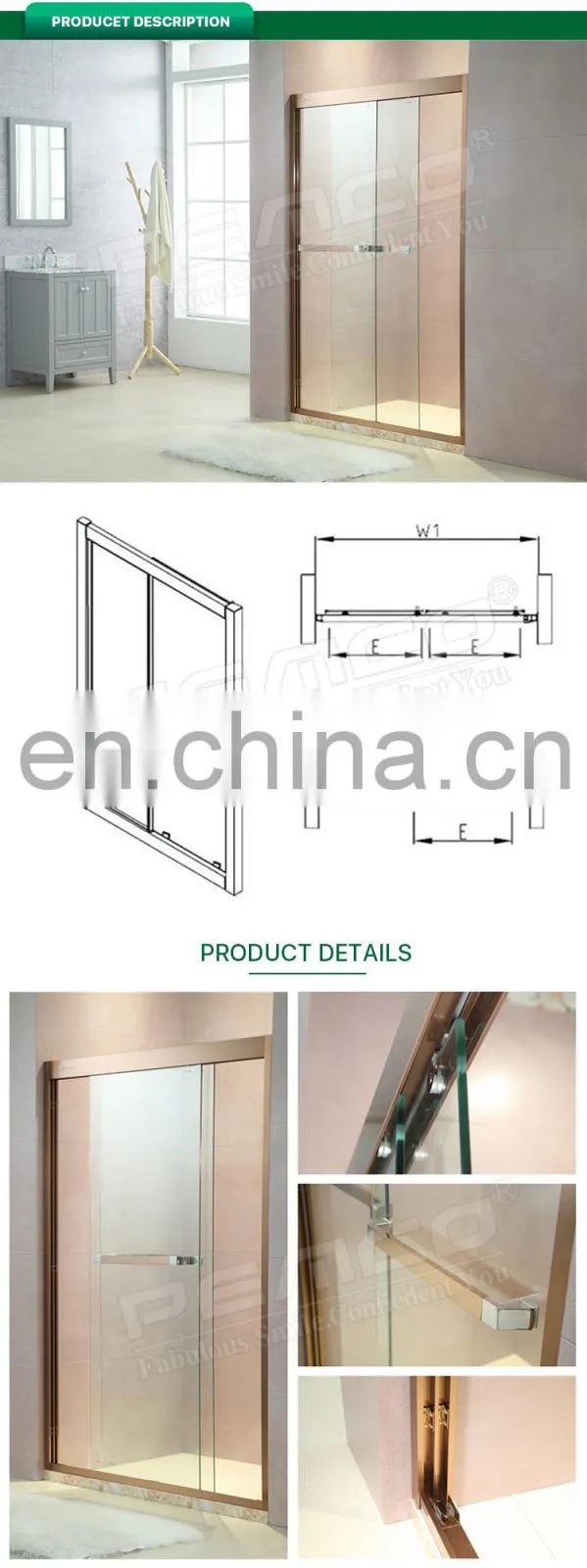 Customized Home Bathroom Portable Stainless Steel 304 Rose Gold Shower Room