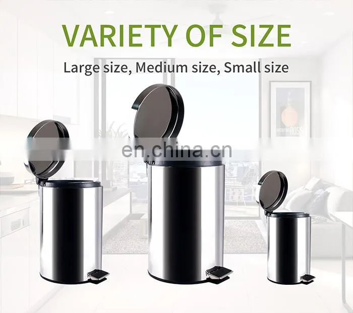 Honeyson hot 12L hotel round stainless steel waste dust bin