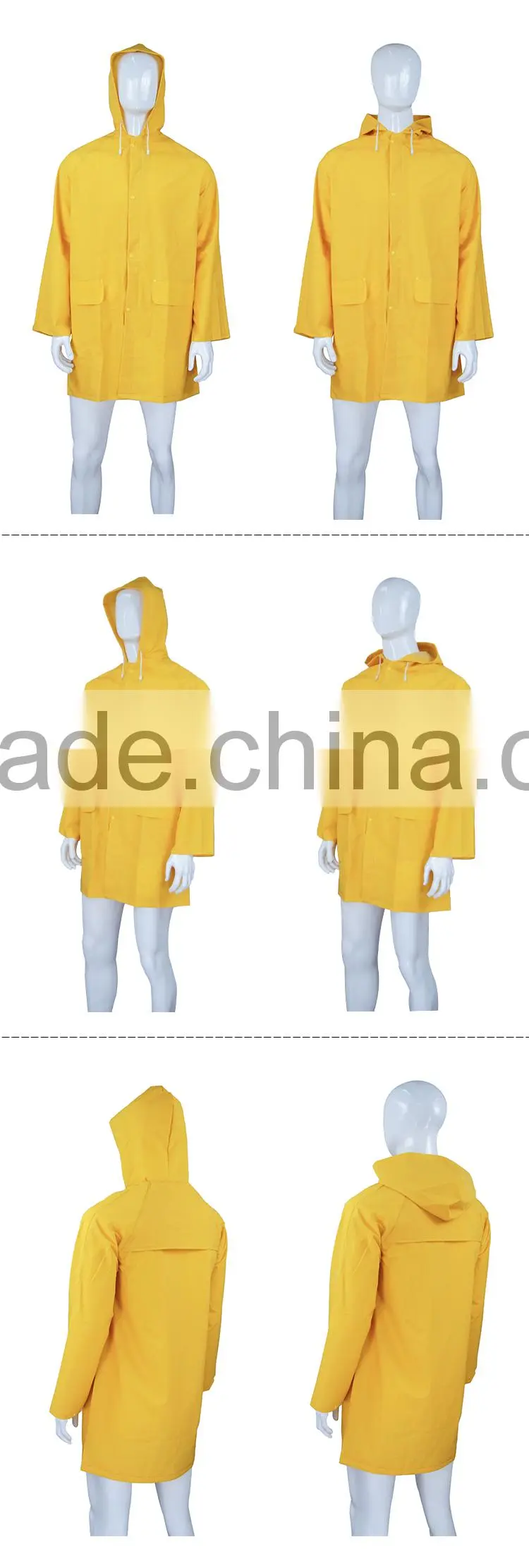 24 hours replied PVC/Polyester 90cm Length Raincoat PVC Rain Jacket RC005