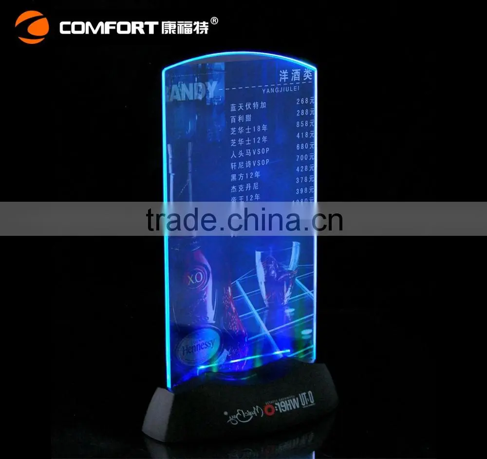 led illumunated tent table flashing menu holder