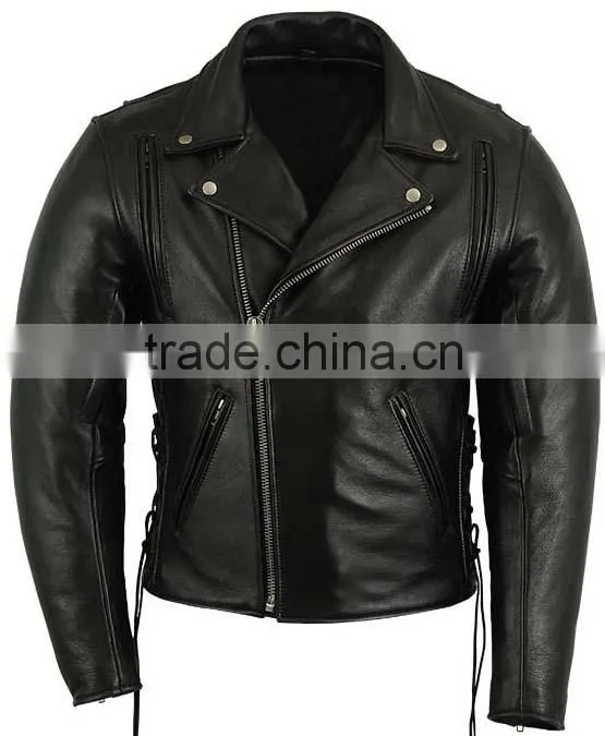 cowhide milled leather men cafe racer motorcycle jacket