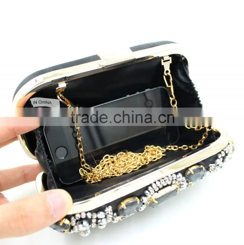 handmade Heavy manual hot sale big stone ambroidered clutch bag