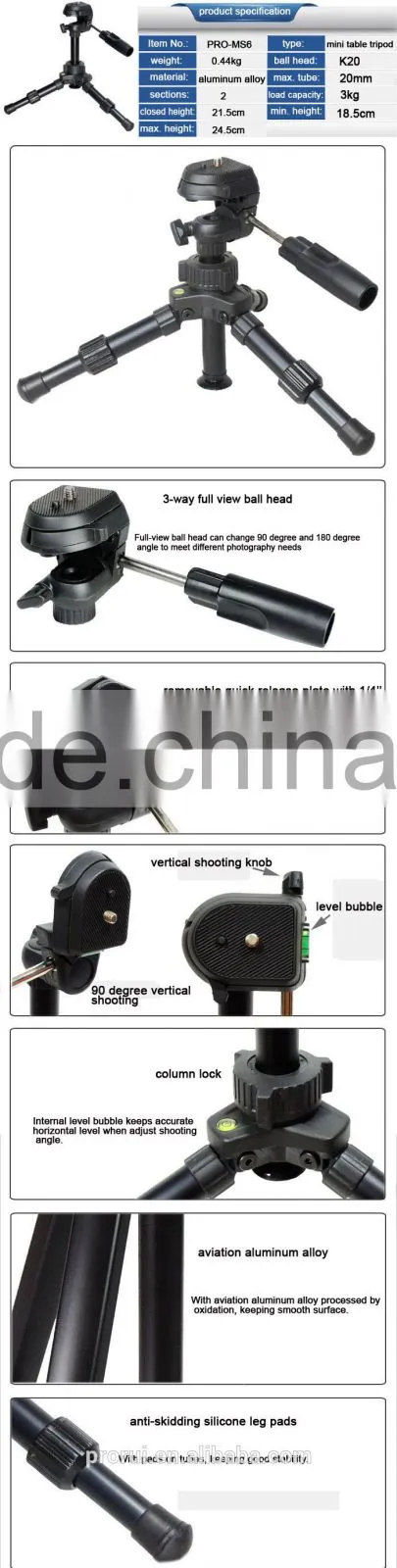 Professional Video Camera Table Mini Tripod with 3-Way Pan head Flexible Tripod For Digital Camera