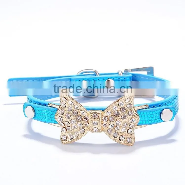 Wholesale serpentine pet collar diamond gold bowknot pet collar
