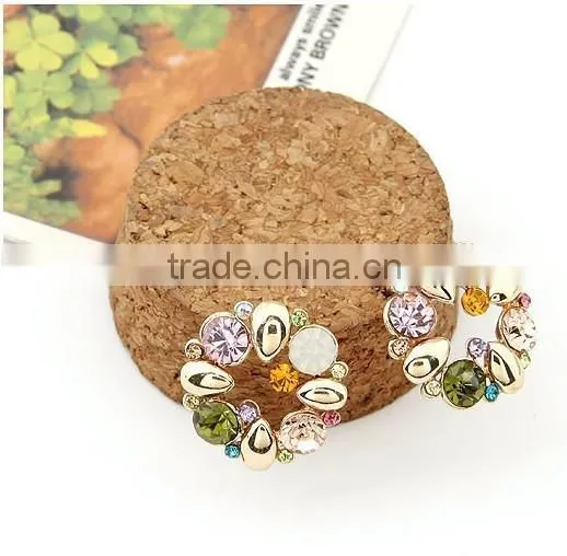 Round Colorful Stud Earring Flower Crystal Earring Clear Rhinestone Crystal Stud Earrings