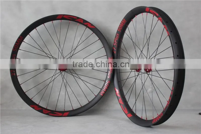 Width 50mm bike tubeless wheels MTB 27.5er clincher wheels 650B bicycle carbon bike rim snow fat bike 3.0'' tyre