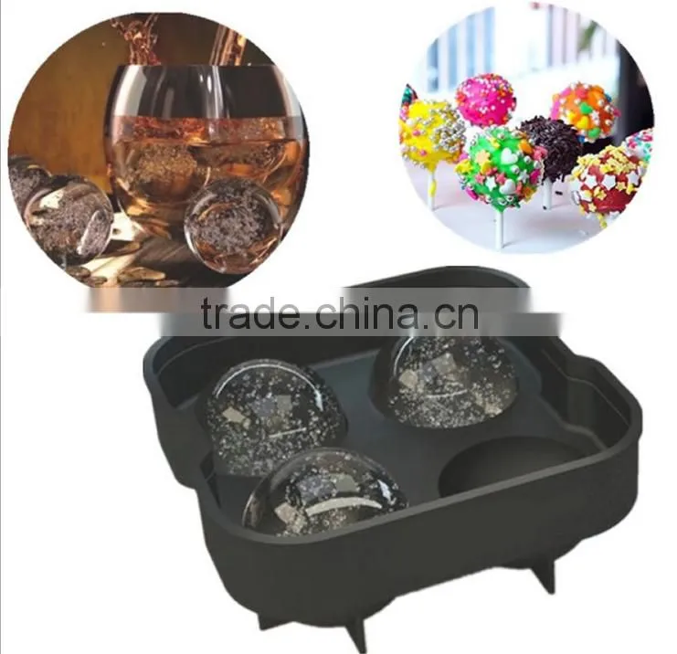 Best Sale product 2016 large 4 cavity ice sphere, silicone ice ball mold