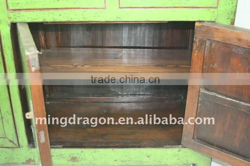 Chinese Antique Style Jilin Green Four Door Four Drawer Cabinet
