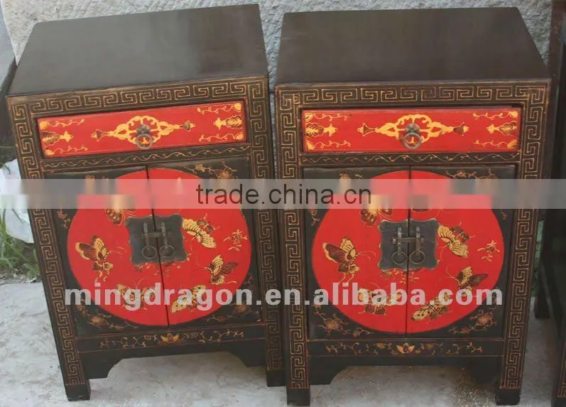 Chinese antique furniture Beijing red & black pine wood Bedside Cabinet