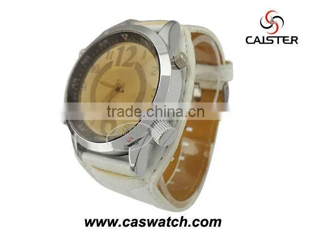 fashion white big size PU leather watches for men best price big face watch for marketing promotion PU leather quartz watch