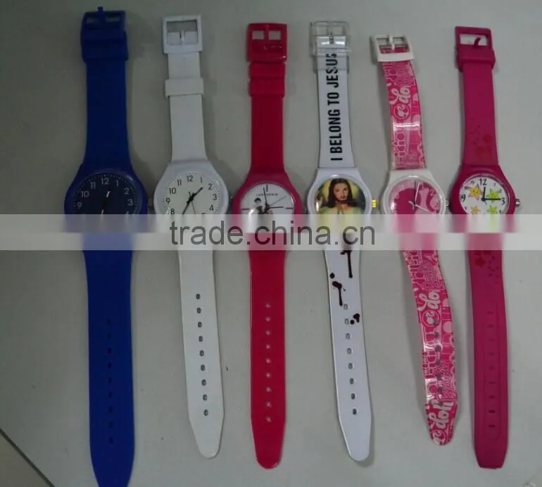 fashion PVC band plastic watch for promotion plastic ladies watch custom printed strap womens full printed plastic watch