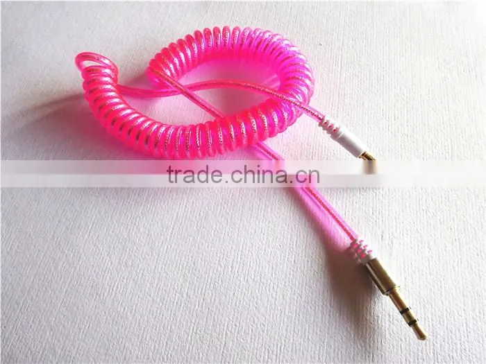 flexible dc3.5m to dc3.5m spiral metal transperant cable extend stereo audio aux cable