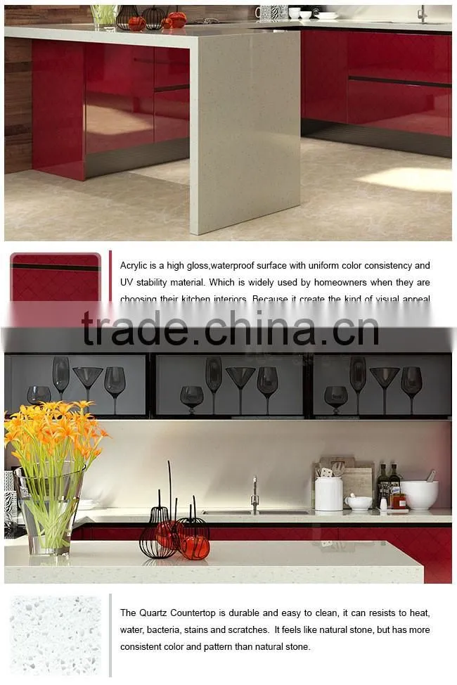 Dubai Exhibition Red Acrylic Wooden Kitchen Cabinet