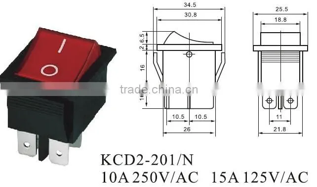 CNGAD On-0ff Mini waterproof 10A Rocker Switch(electrical rocker switch,miniboat switch)(KCD2-201/N)