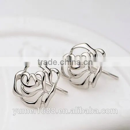 Rose flower silver earrings wholesale earring jewelry