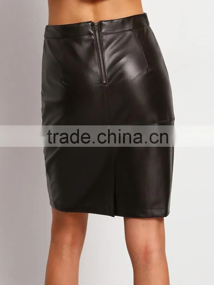 2016 spring summer new arrival midi wrapped bodycon mature woman leather skirt