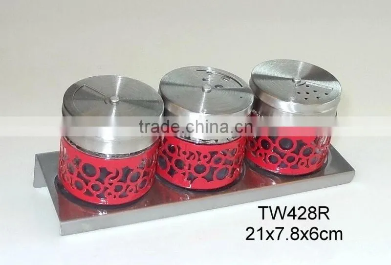 TW567T 6pcs glass spice jar set with metal casing and rack