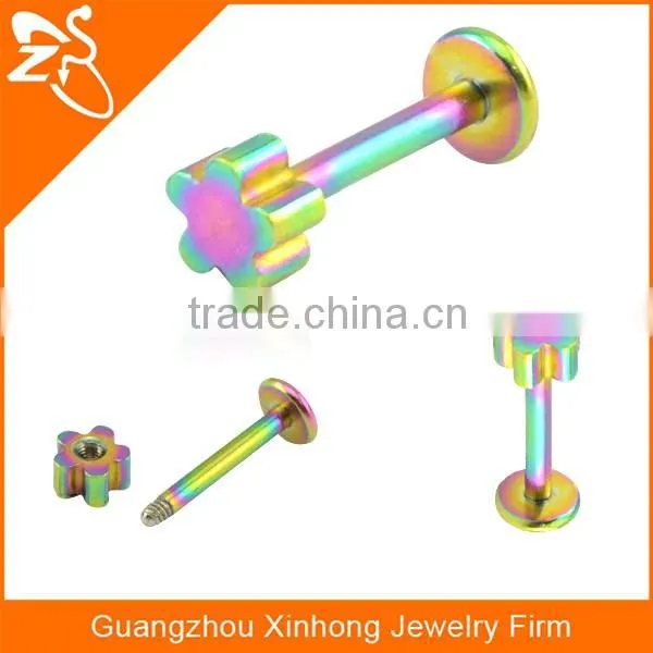 rainbow anodized flower labret studs internally threaded labret piercing jewelry