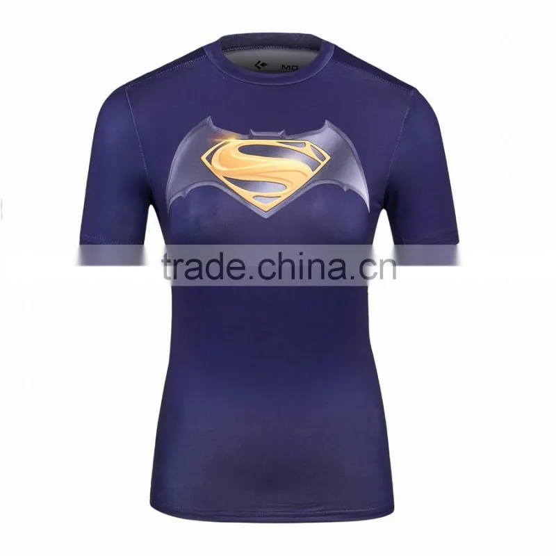 Marvel Superheroes Girls Compression Fitness Shirt Workout Gym Clothing for Women Wholesale Guangzhou Shirt Female Tops