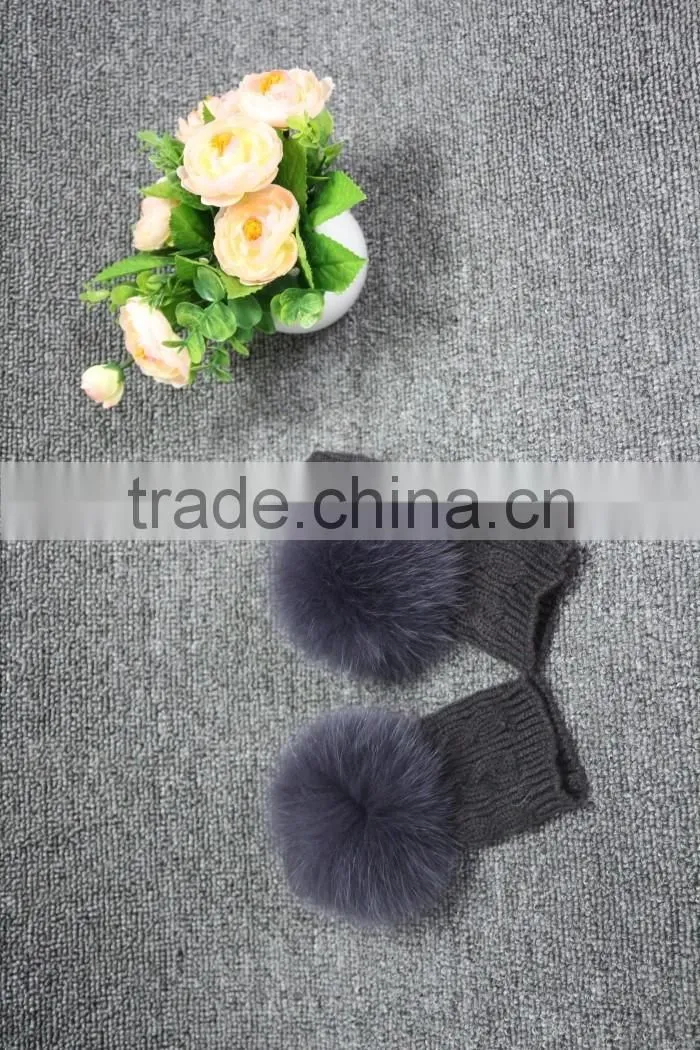 Factory price women's leather gloves with rex rabbit fur/black gloves