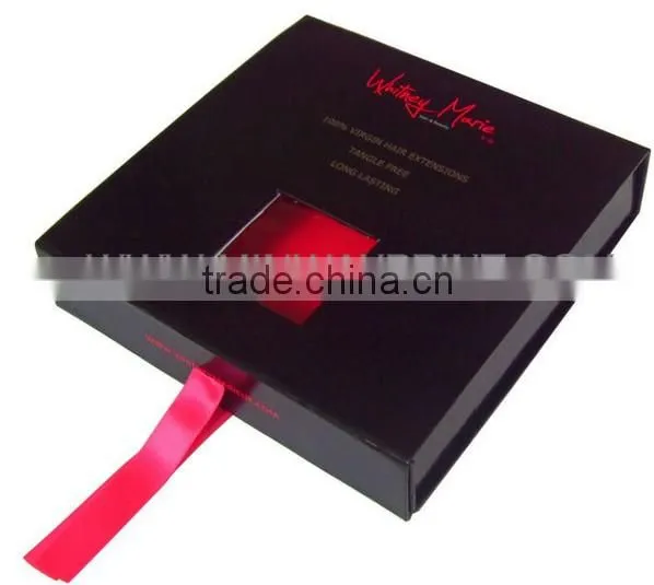 luxury custom design folded hair extension box packaging box with satin ribbon