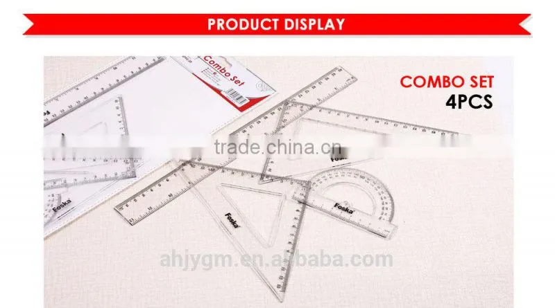 4 Pieces students Plastic Ruler Set/geometry set/school geometry set