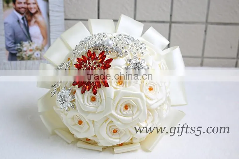 Handmade Wedding Flowers Jewels Crystals Satin Ribbon wedding bouquets