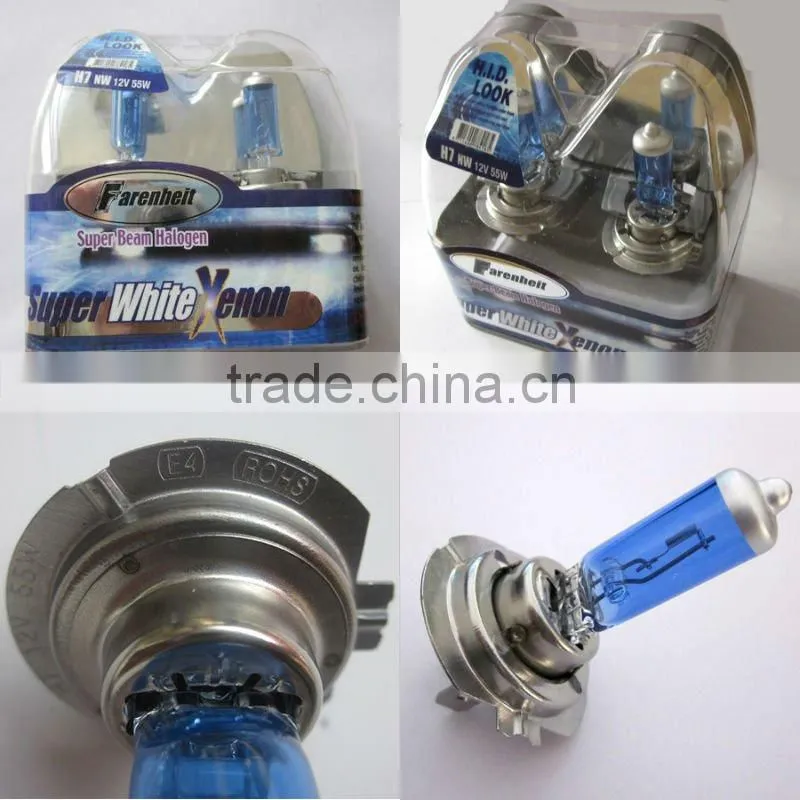 super white xenon h7 halogen bulbs(with e mark)