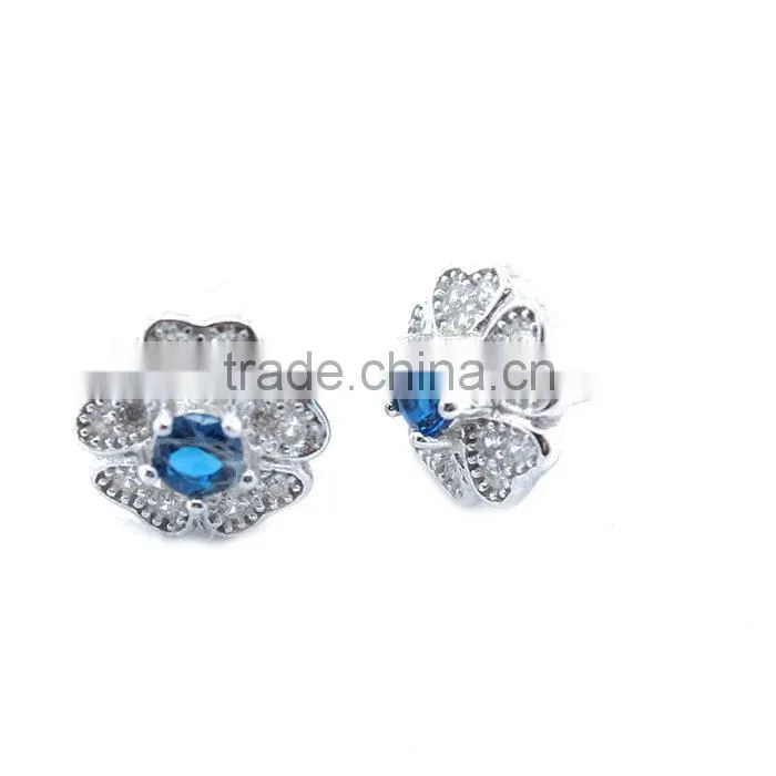 Rhodium plating 925 sterling silver gemstone flower stud earring