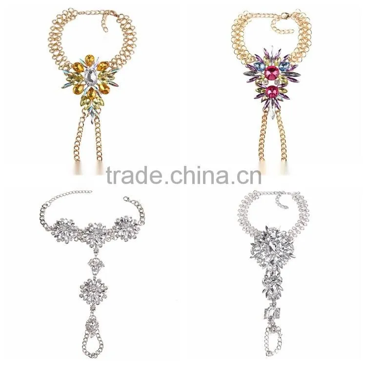 Crystal foot hand chain jewelry barefoot sandals anklet with toe ring