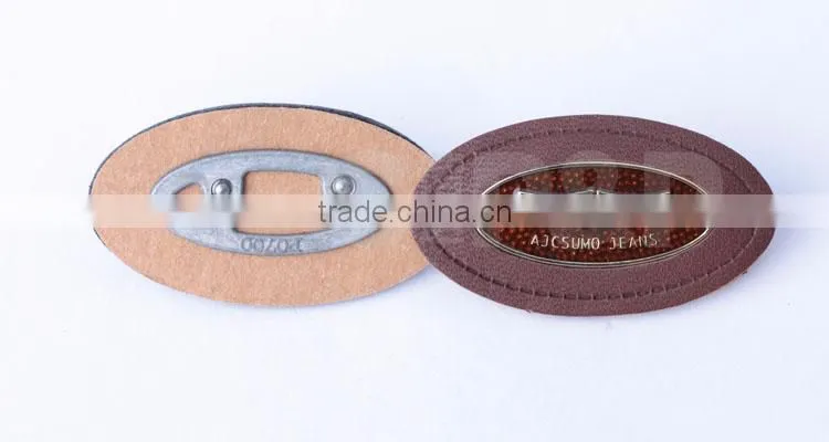 Oval epoxy custom logo down jeans leather label for jeans