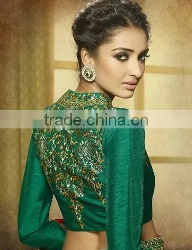 Viscose Red Resham Work Lehenga Saree