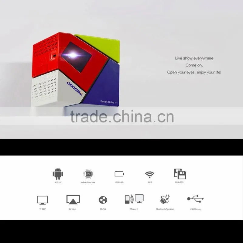 DOOGEE Cube P1 Smart Mini LED Projector Andriod4.4 Quad Core USB OTG 4800mAh Projectors for iphone IOS7.0 Android 4.2 Smartphone