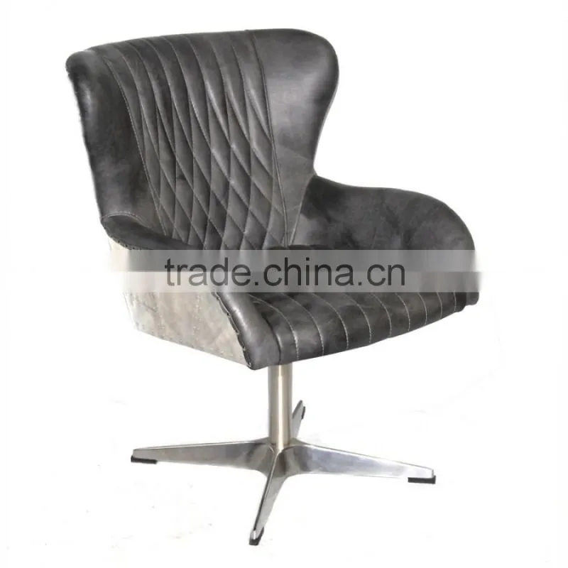 Aviator swivel armchair distressed Brown leather