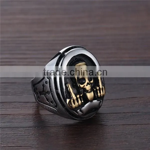 Hiphop vintage two tone devil skull ring