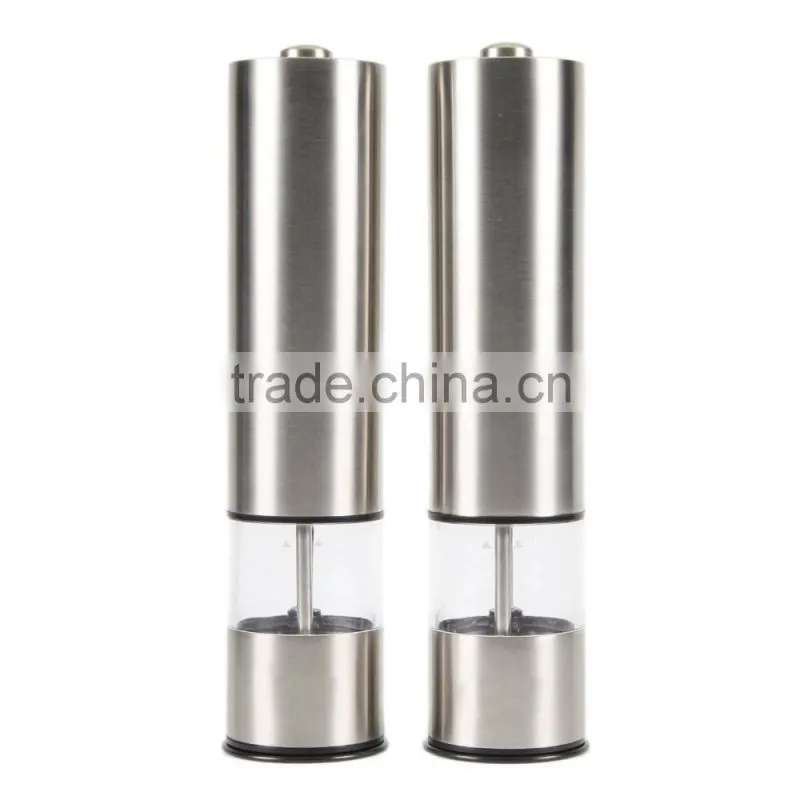 Automatic Stainless Steel Spice, Pepper, Salt Grinders and Mills -Ceramic, Battery Power, One-touch grinder set of 2