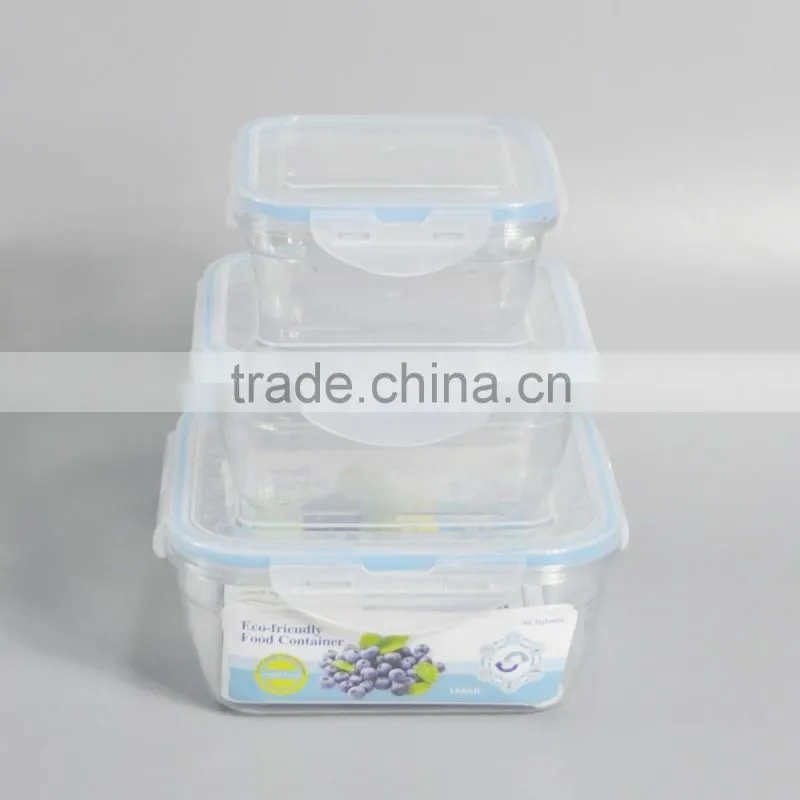 3 pieces plastic lunch box rectangular food container with lid