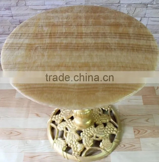 European style marble top golden cast iron base hotel coffee table
