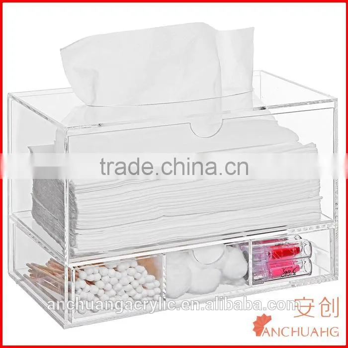 Deluxe Clear Acrylic Counter Top Multi Compartment Storage Organizer Box Tray / Tissue Dispenser Box