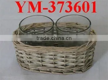 willow candle holder with glass bottle
