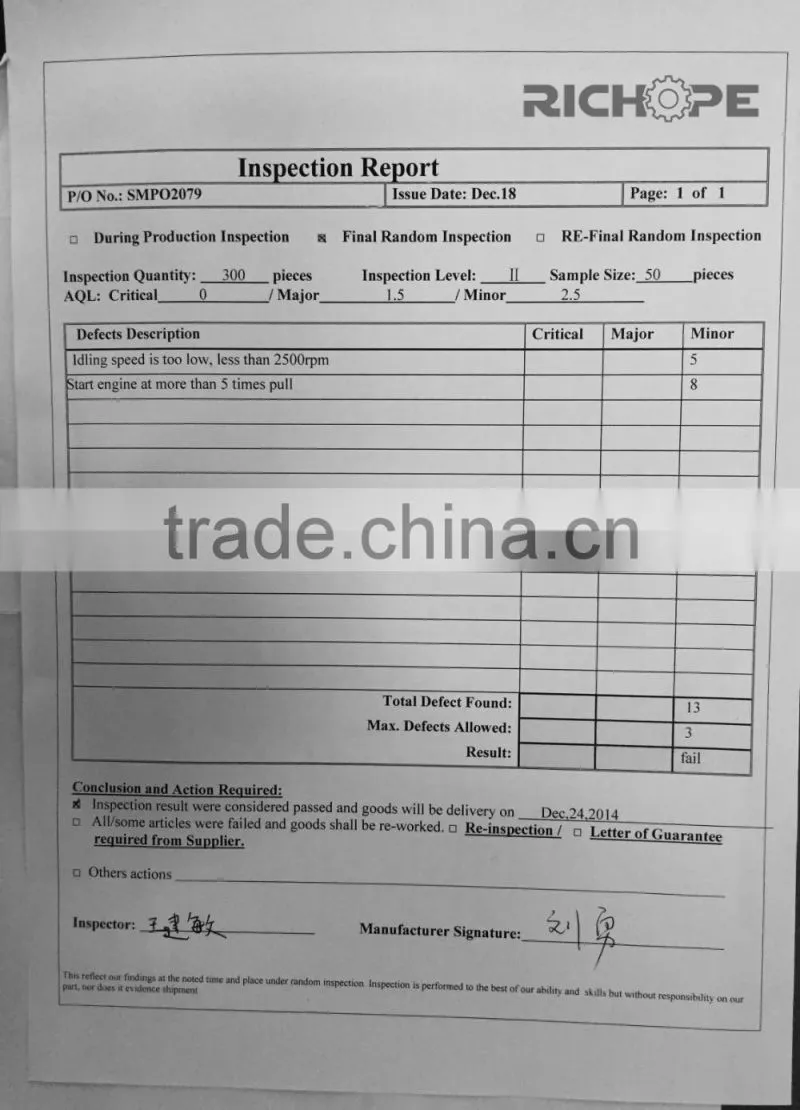 Inspection service for power tools check
