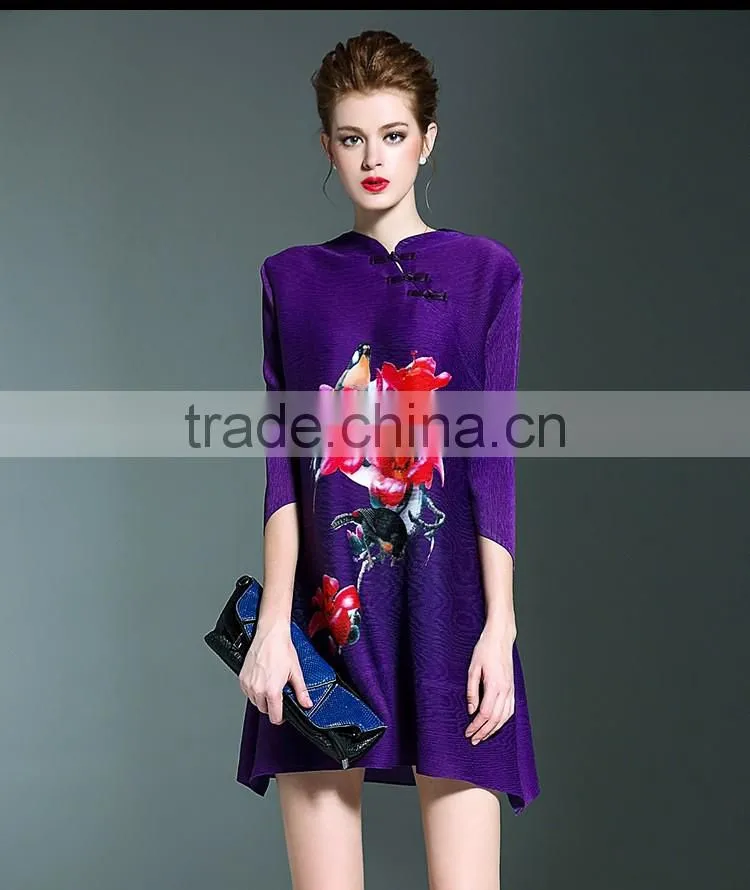 Fashion woman pleat mandarin collar Chinese dresses