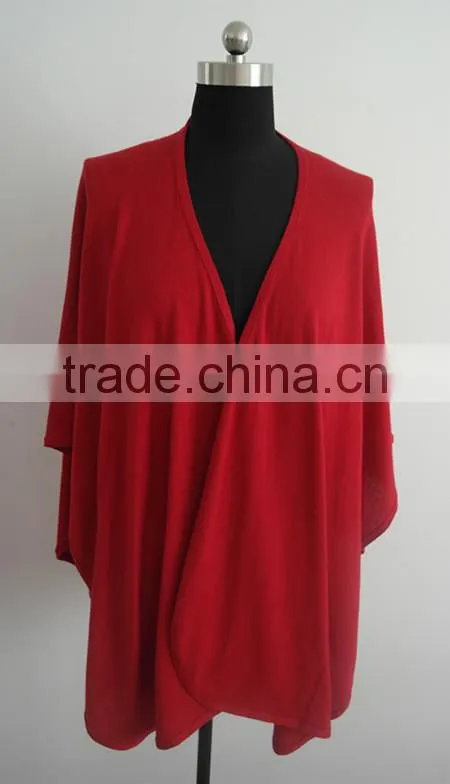 2014 Fashion ladies red 100%cotton poncho sweater