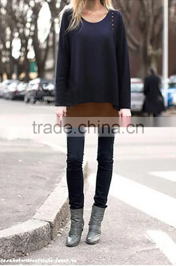 New design irregular two color fake two pcs long sleeve women wear loose T shirt water fall