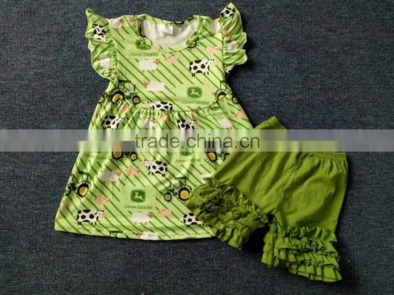 2017 new styles kids outfit arrow printing tunic pearl and shorts outfit