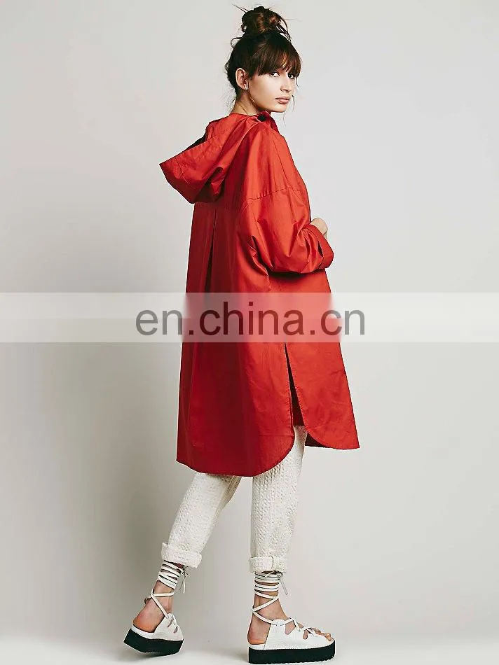 Orange color dolphin hem ladies anorak,fashion woman jacket, hoody jacket fashion