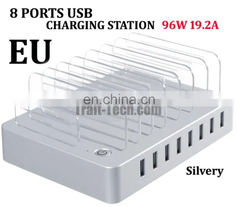 Custom EU US AU UK Plug 8 Ports 96W Multi-Function USB Charging Station Dock Charger with Stand for Mobile Phone Tablet PC