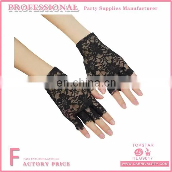 Wirst Length Fingerless Lace Gloves with Flower Pattern